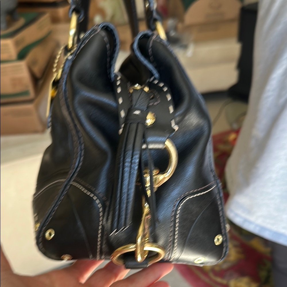 Coach Black Leather Satchel with Elegant Silver Accents - Picture 4 of 7